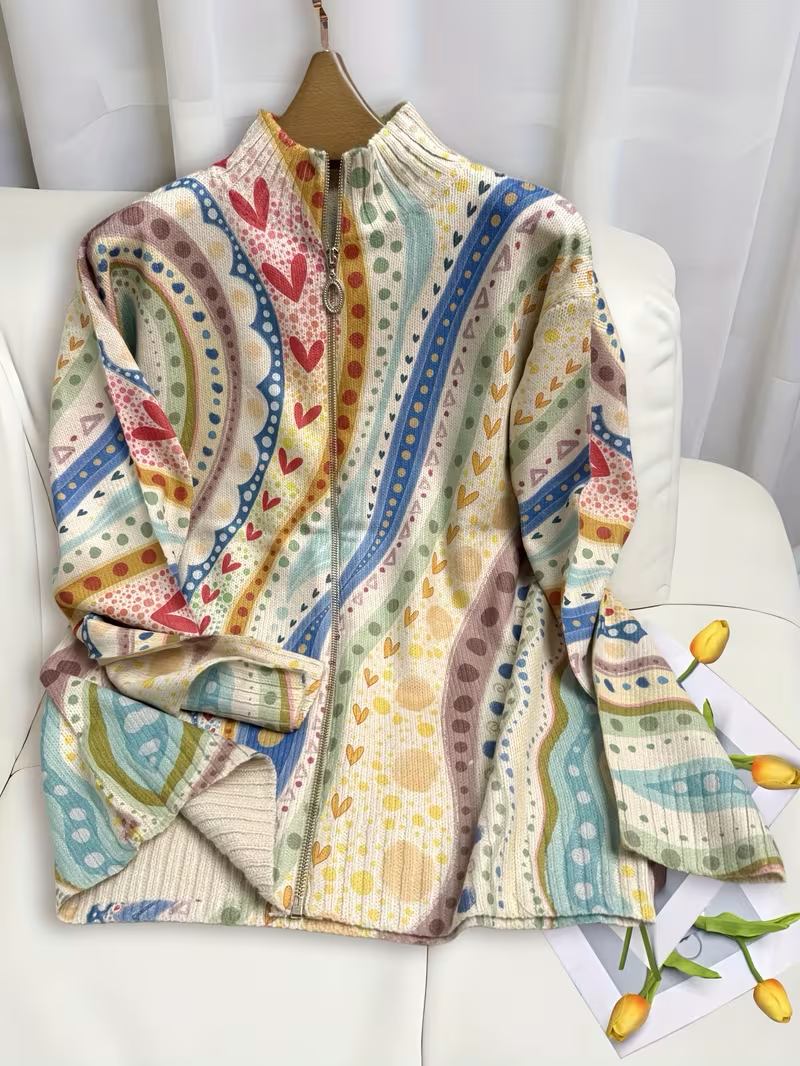 Wilhelmina | Painted Paisley Zip Cardigan