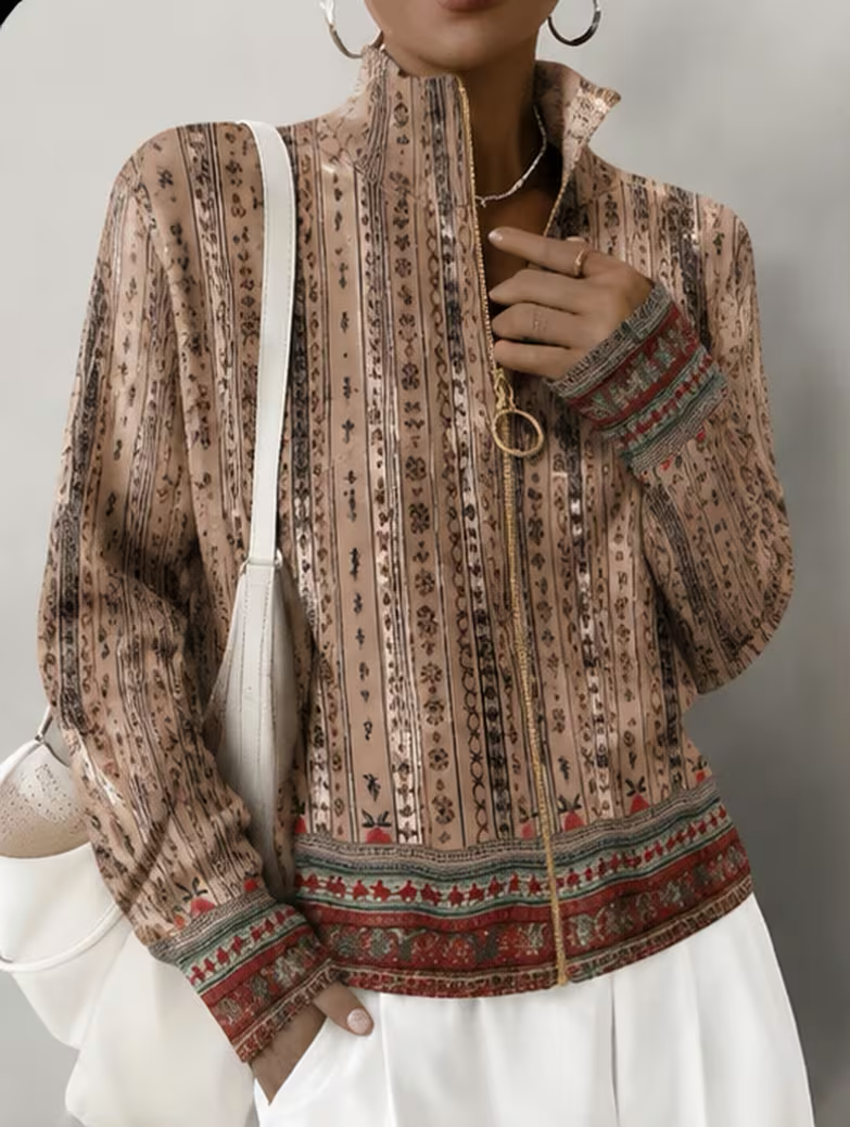 Perpetua | Woven Stripe Zip Cardigan