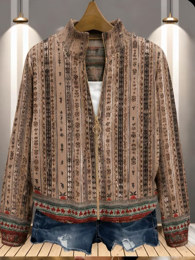 Perpetua | Woven Stripe Zip Cardigan