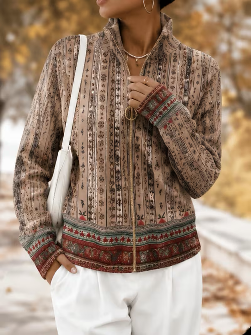 Perpetua | Woven Stripe Zip Cardigan