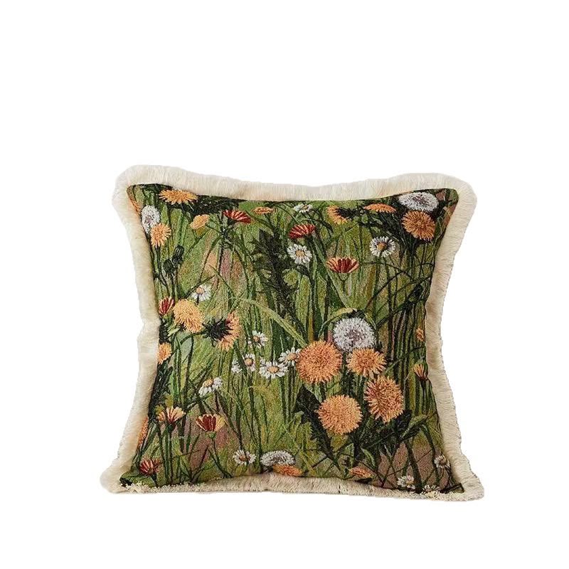 Thea Dandelion Meadow Cushion cover, green dandelion tapestry weave