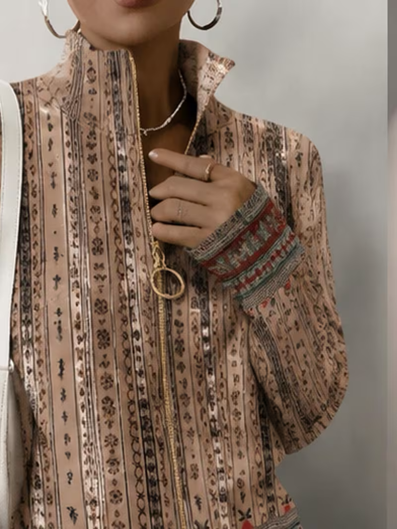 Perpetua | Woven Stripe Zip Cardigan