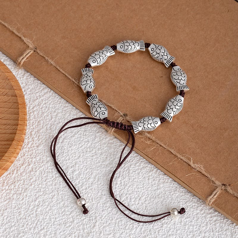 Cordelia | Silver Fish Bead Cord Bracelet