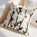 Daisy White Flower Bush Cushion, cream cover with tufted white daisies on green stems