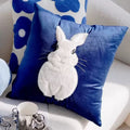 Cecily Velvet Rabbit Cushion, navy velvet cover with a white plush rabbit applique