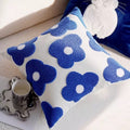 Indigo Blue Flower Tufted Cushion, white cover with blue tufted flowers