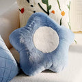 Bluebell Flower Shaped Plush Cushion, soft blue flower-shaped cushion with a cream centre