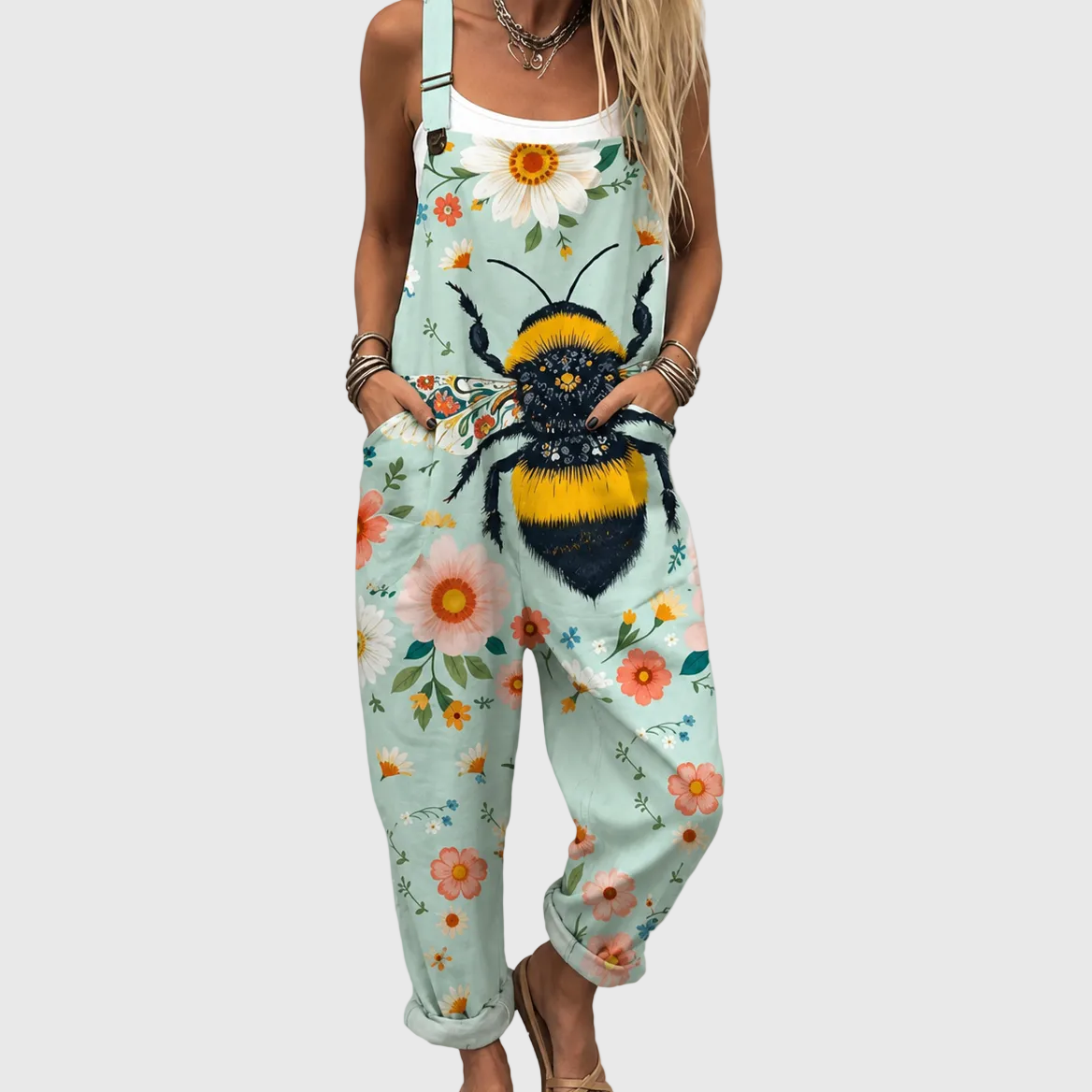 Adelaide Green Bee Flower Jumpsuit