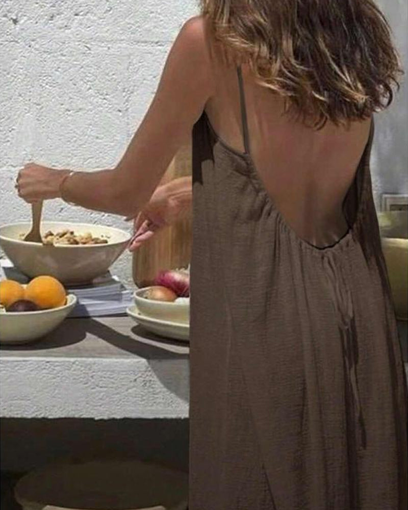 Solid Color Backless Cami Dress