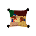 Clover Good Day Puppy Cushion, green and burgundy patchwork with a dachshund in a star jumper