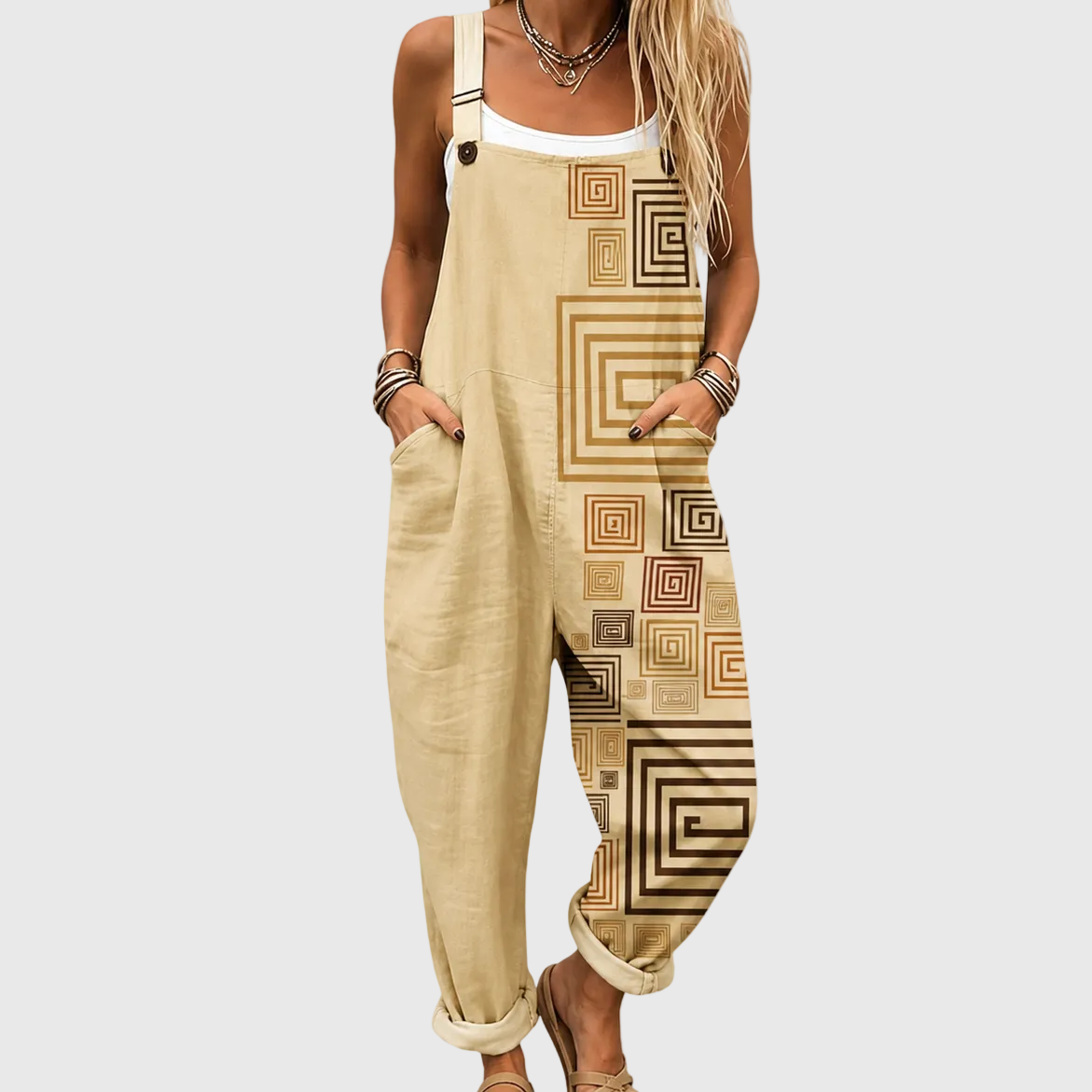 Doris Beige Geometric Dungaree