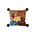 Tilly Gingham Puppy Cushion, gingham and leopard patchwork with a dachshund in a yellow jumper