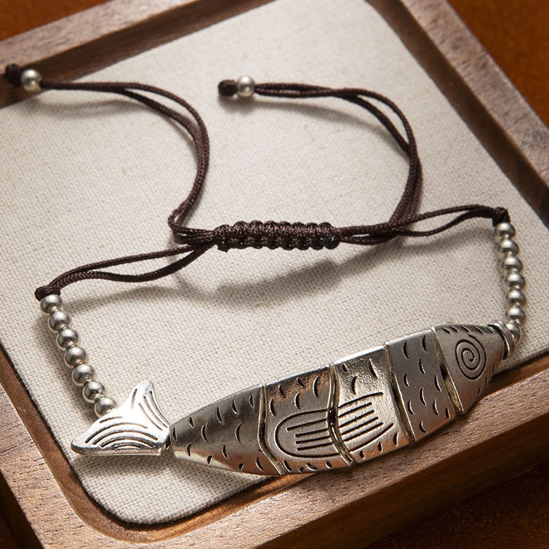 Delphine articulated fish charm cord bracelet