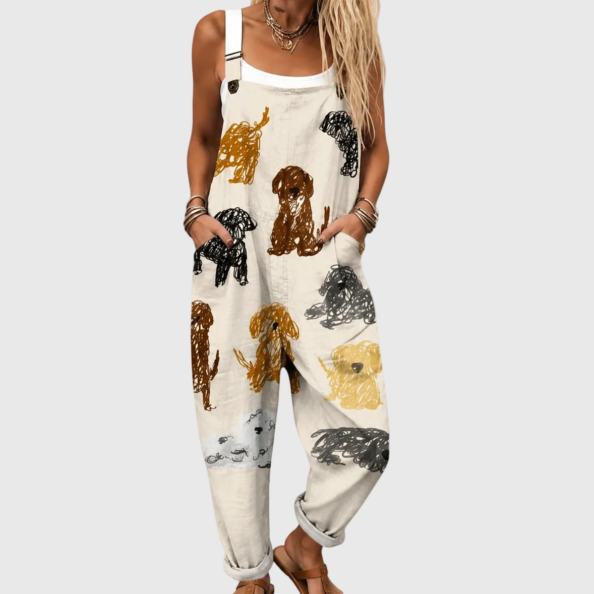 Enid White Stylized Dog Jumpsuit
