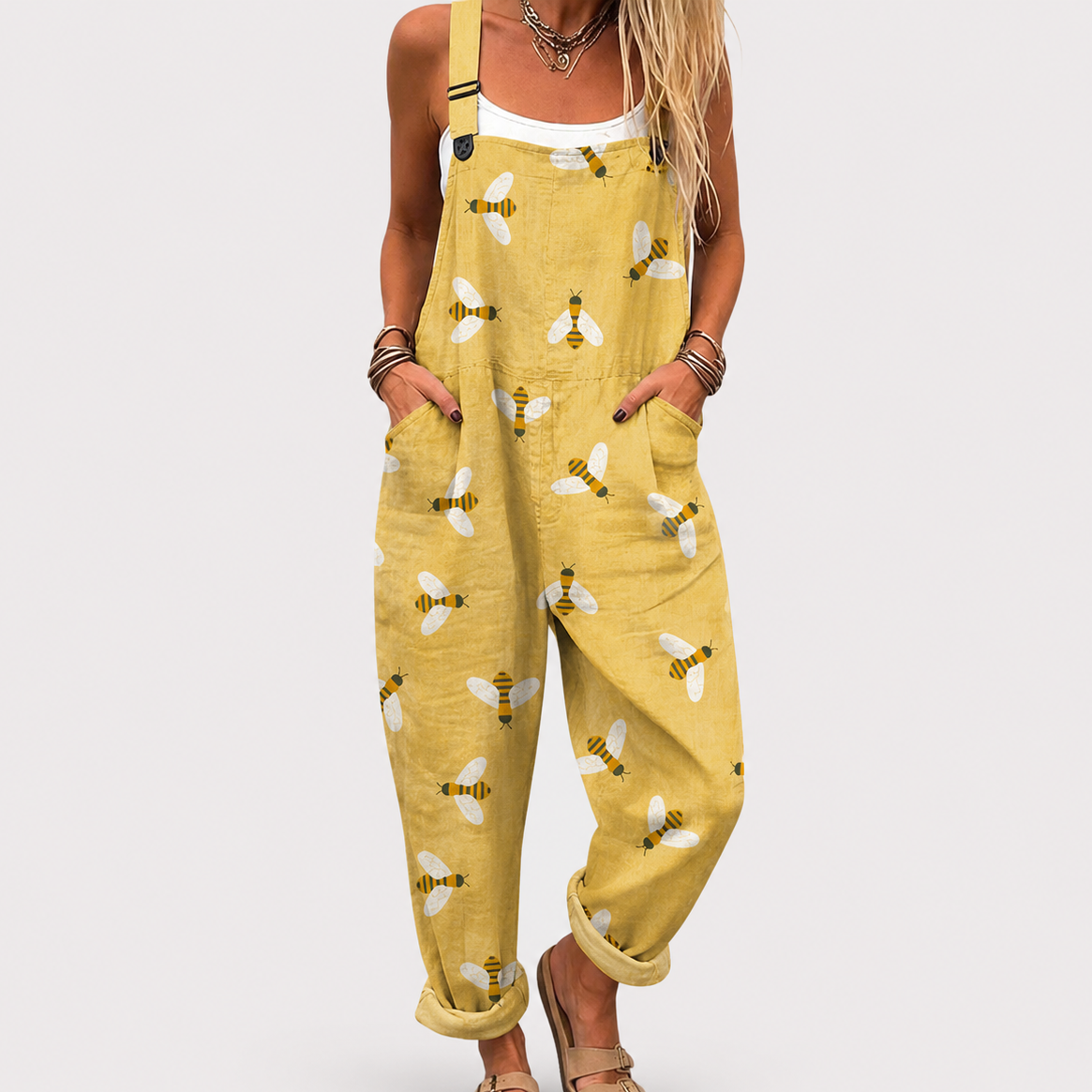 Sylvia Pale Yellow Bees Jumpsuit