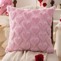 Rosie Pink Plush Heart Cushion, soft pink cover with raised fluffy hearts