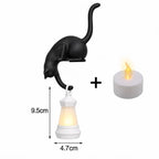 Cat and lantern shelf hanger with LED tea light, dimensions 9.5cm by 4.7cm