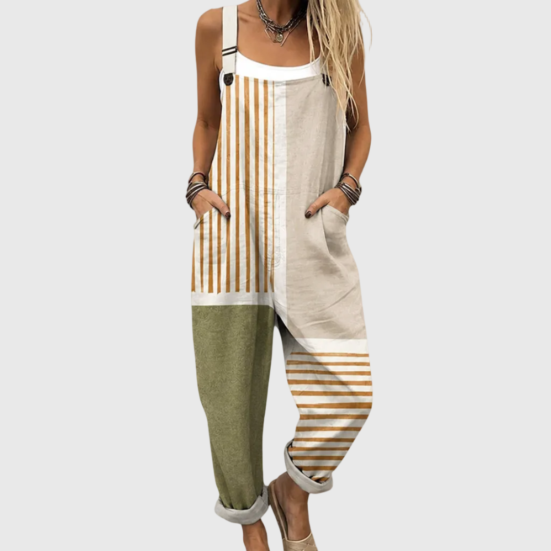 Marguerite Khaki Stripes Jumpsuit