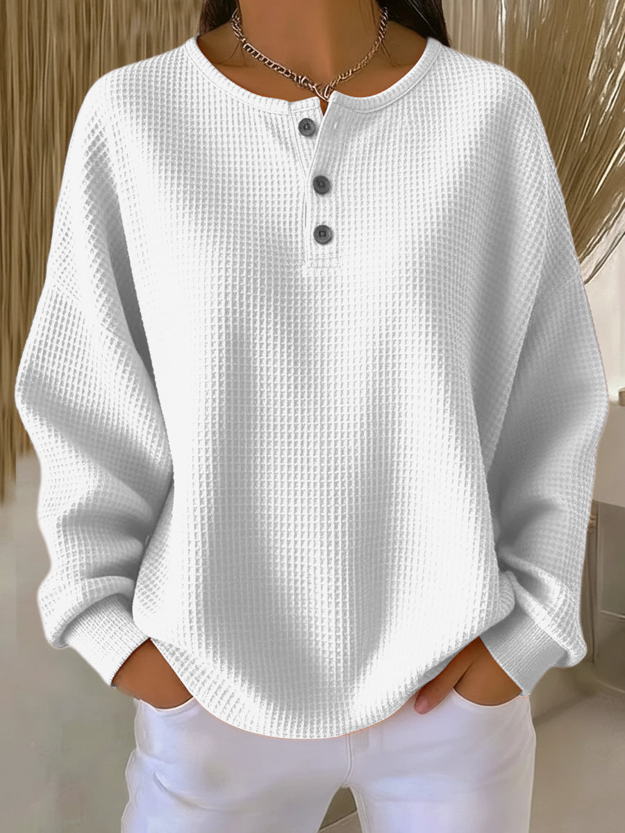 Helena | Cozy Waffle Henley Sweatshirt