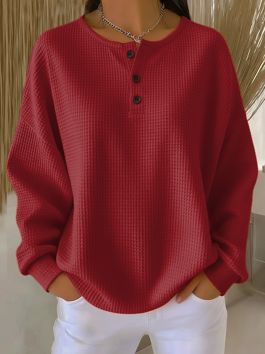 Helena | Cozy Waffle Henley Sweatshirt