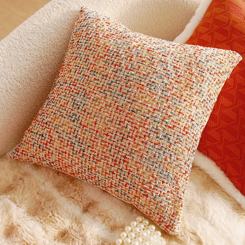 Marigold Orange Tweed Cushion, flecked orange and cream boucle weave