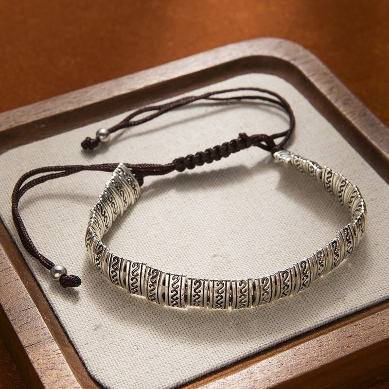 Beatrix ribbed silver band cord bracelet