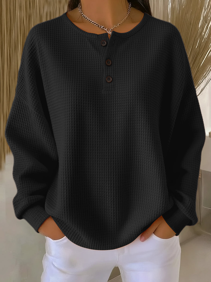 Helena | Cozy Waffle Henley Sweatshirt