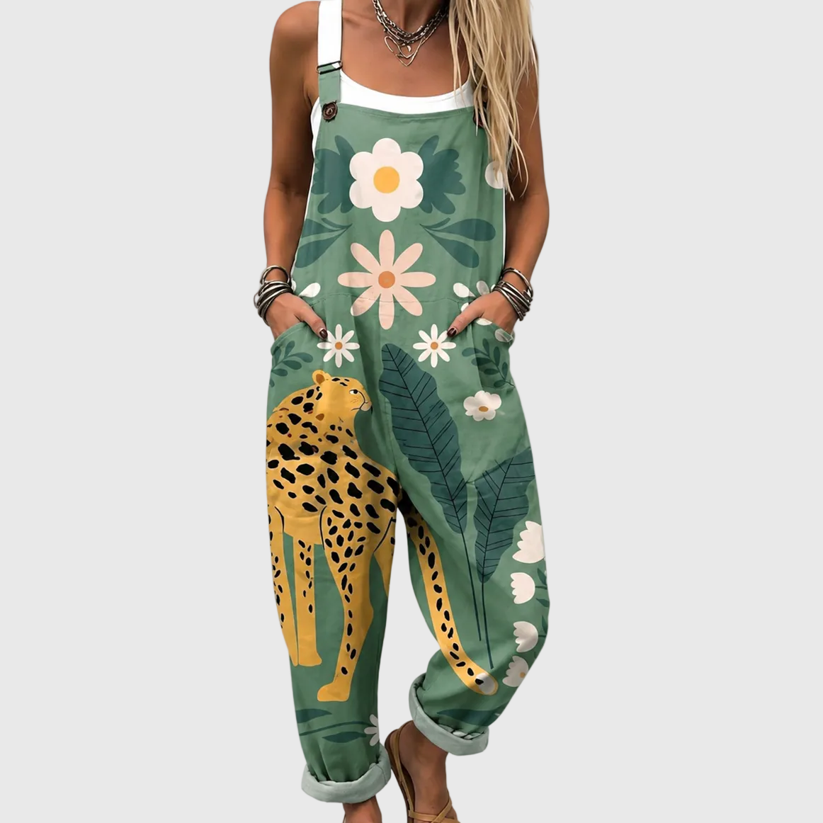Maud Green Floral Leopard Jumpsuit