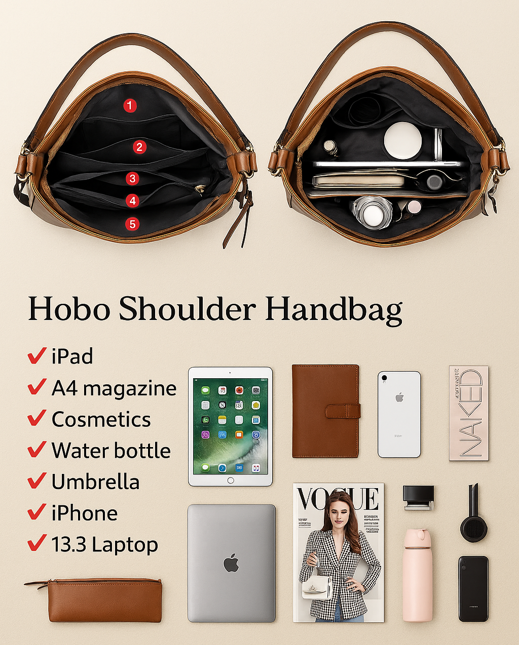 Luxury Leather Anti-Theft Hobo Handbag + FREE Pouch Wallet