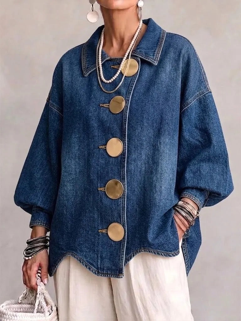 Beatrice | Gold-Button Oversized Denim Jacket
