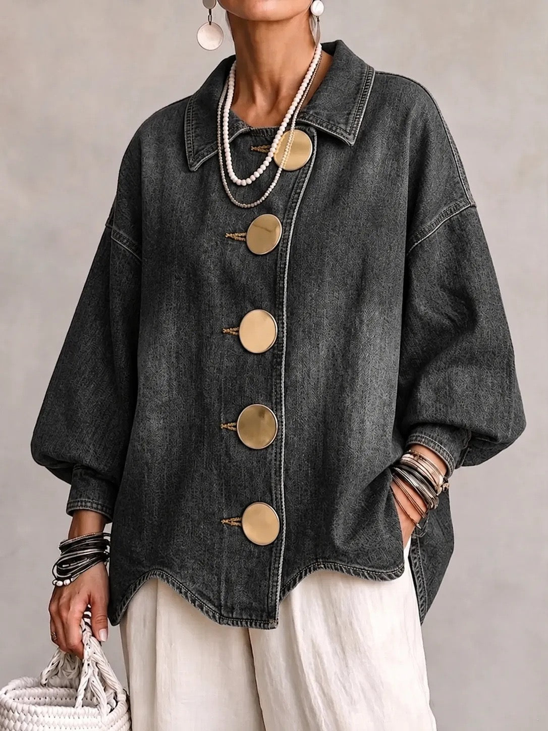 Beatrice | Gold-Button Oversized Denim Jacket
