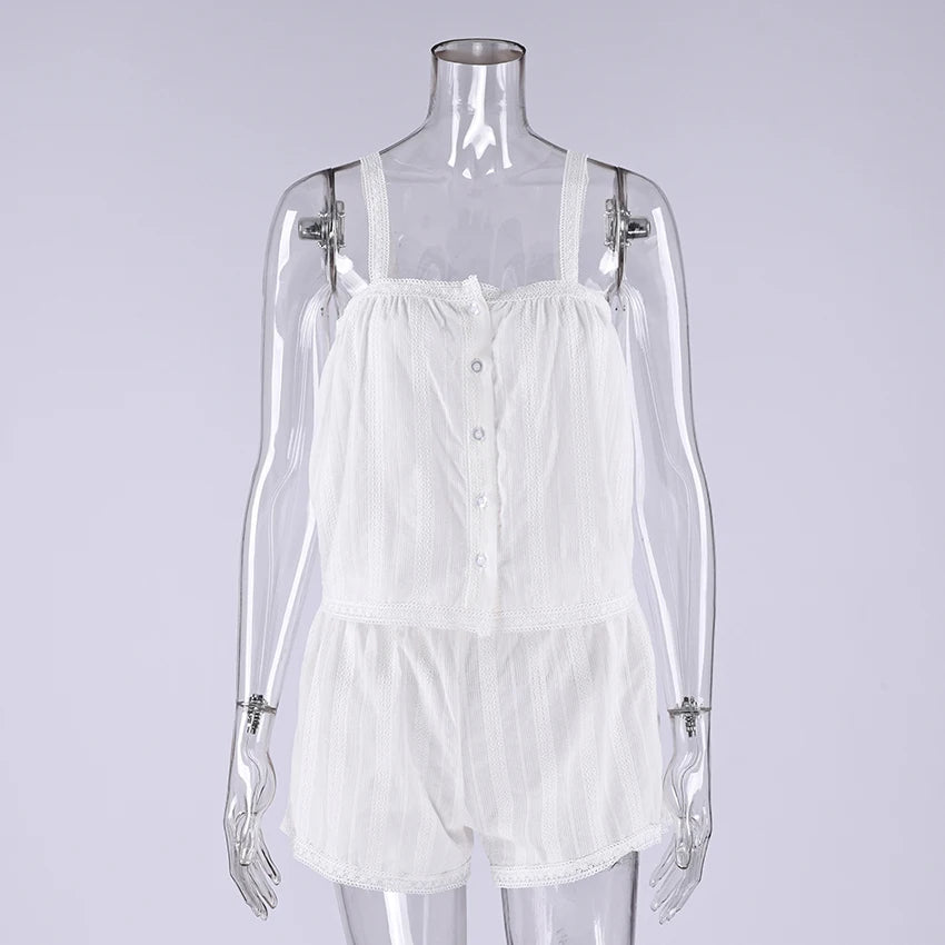 Hiloc Summer Elegant Jacquard Weave Shorts Suits Pajamas Cotton Ruffles White Sleepwear Home Spaghetti Strap Vest Casual Sets