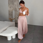 Hiloc Elegant Satin Trousers 2 Piece Set Pajamas Women Casual Crop Top Vest With Wide Leg Pants Suits Summer Sexy Sleepwear 2026