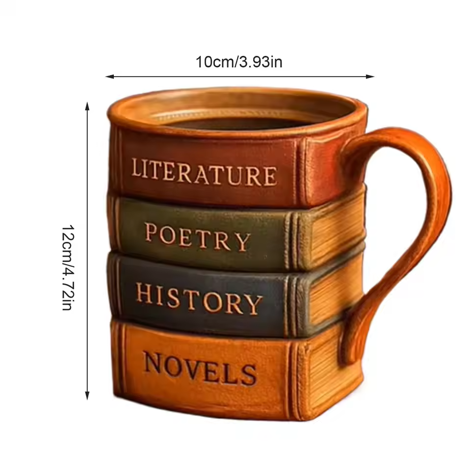 3D Handmade Coffee Mug – Library Theme, Reader's Haven