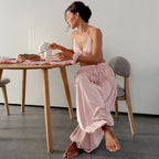 Hiloc Elegant Satin Trousers 2 Piece Set Pajamas Women Casual Crop Top Vest With Wide Leg Pants Suits Summer Sexy Sleepwear 2026