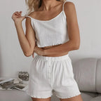 New Spring/Summer Women's Pajama Set: A Three-Piece Set with Rolled Hem, Comfortable and Breathable, Perfect for Wearing Out
