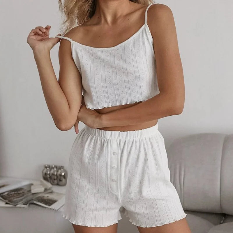 New Spring/Summer Women's Pajama Set: A Three-Piece Set with Rolled Hem, Comfortable and Breathable, Perfect for Wearing Out