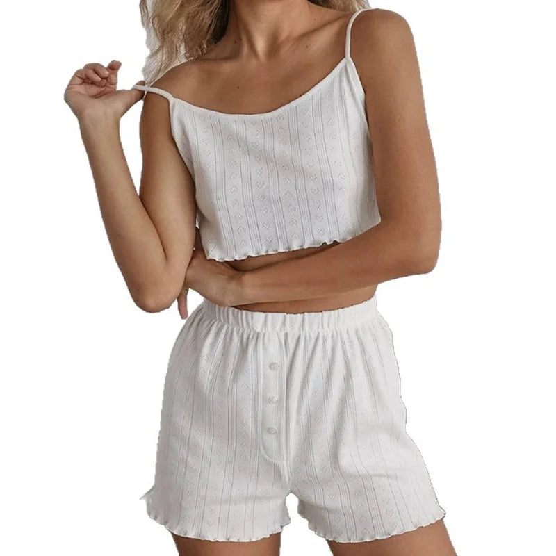New Spring/Summer Women's Pajama Set: A Three-Piece Set with Rolled Hem, Comfortable and Breathable, Perfect for Wearing Out