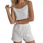 New Spring/Summer Women's Pajama Set: A Three-Piece Set with Rolled Hem, Comfortable and Breathable, Perfect for Wearing Out