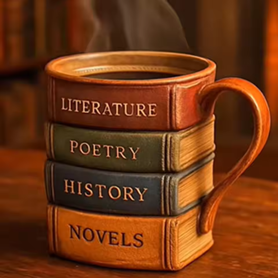 3D Handmade Coffee Mug – Library Theme, Reader's Haven