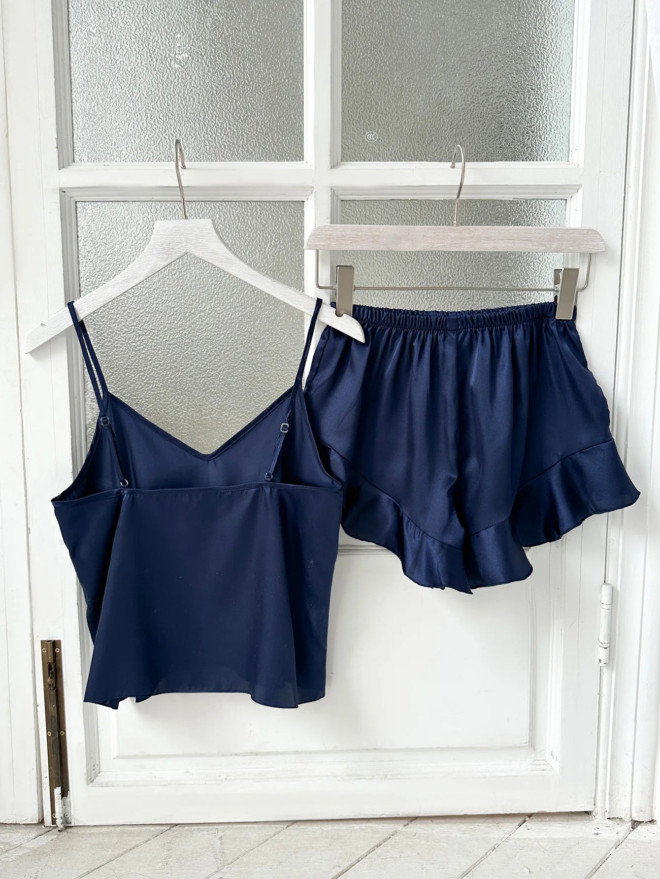 Summer Women's Satin Pajamas Loose Casual V-Neck Top With Ruffled Shorts Thin Home Wear