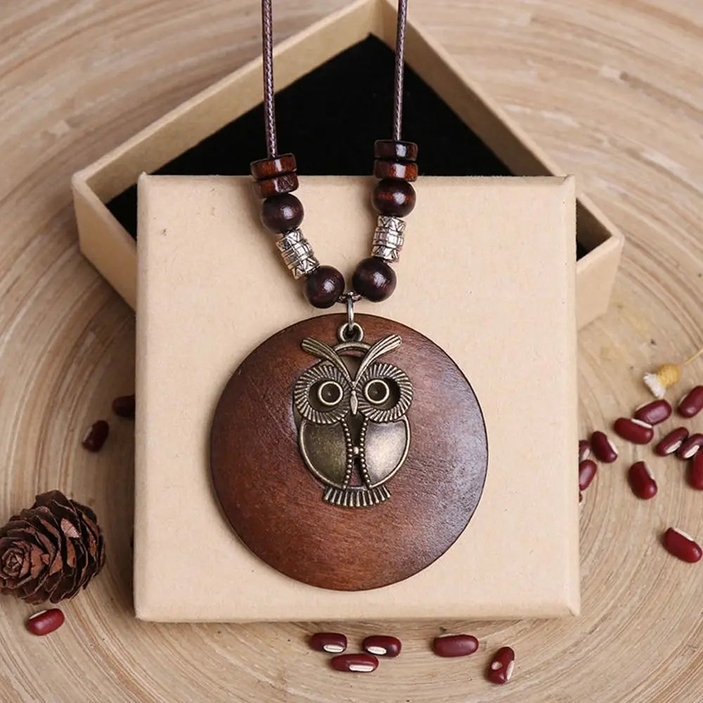 Prudence Carved Owl Pendant Necklace