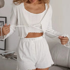 New Spring/Summer Women's Pajama Set: A Three-Piece Set with Rolled Hem, Comfortable and Breathable, Perfect for Wearing Out