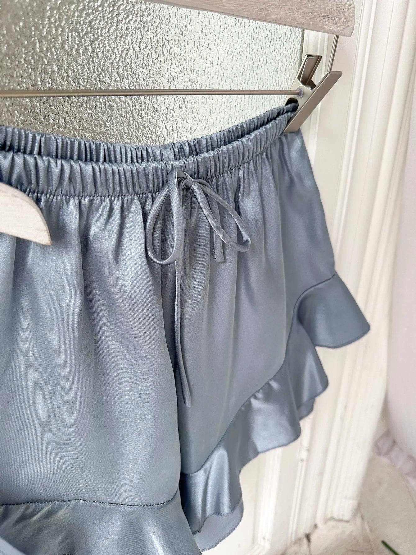 Summer Women's Satin Pajamas Loose Casual V-Neck Top With Ruffled Shorts Thin Home Wear