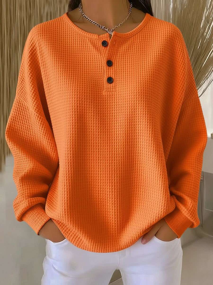 Helena | Cozy Waffle Henley Sweatshirt