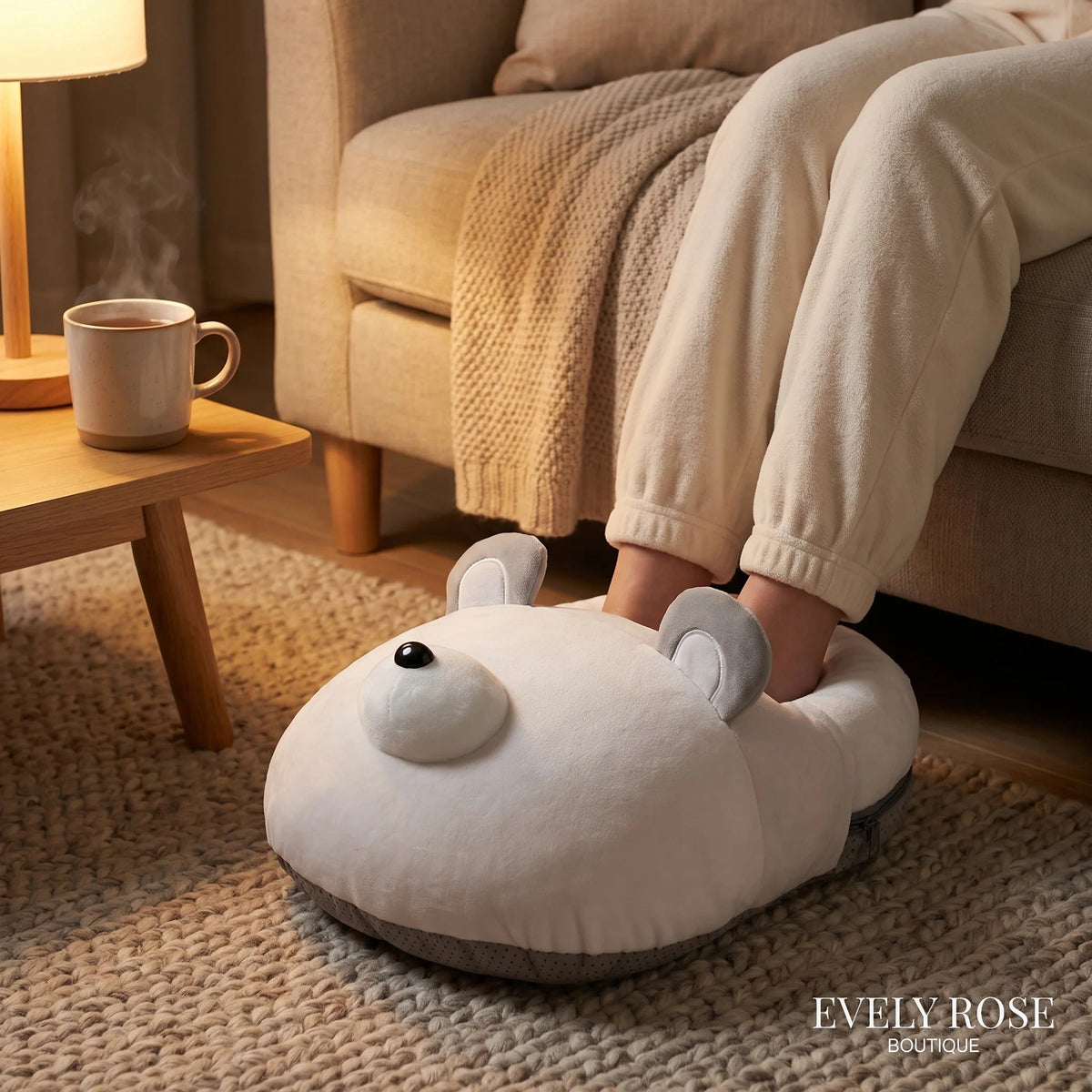Polar bear electric foot warmer in use