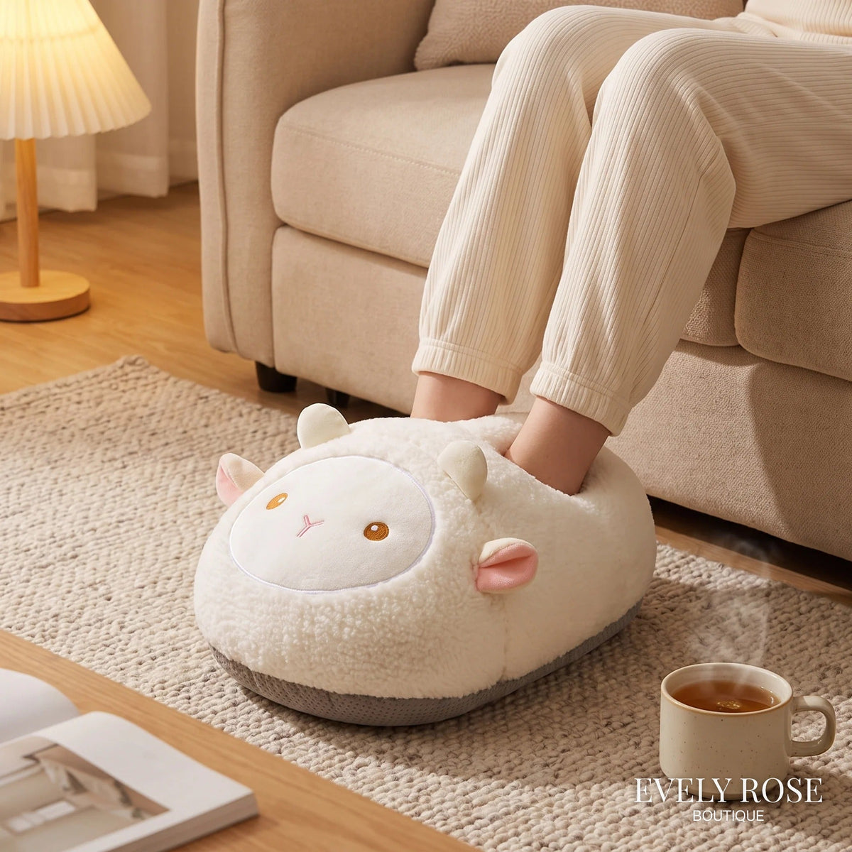 Little lamb electric foot warmer in use