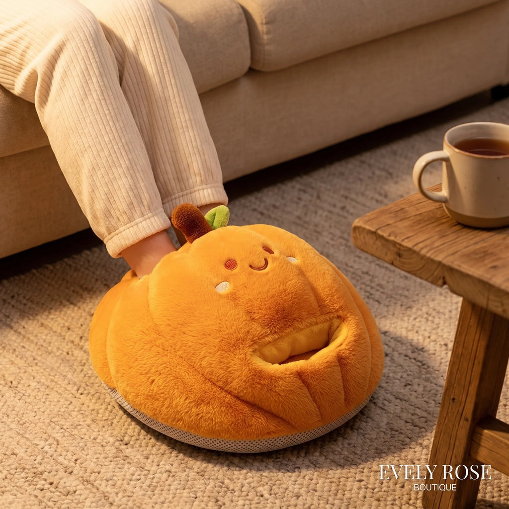 Pumpkin electric foot warmer in use