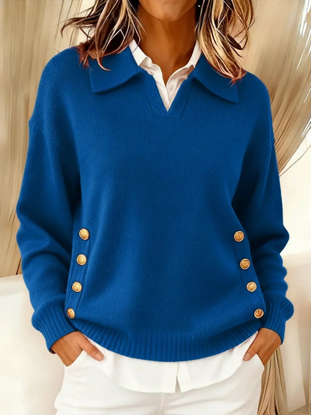 Jean | V-Neck Collared Sweater