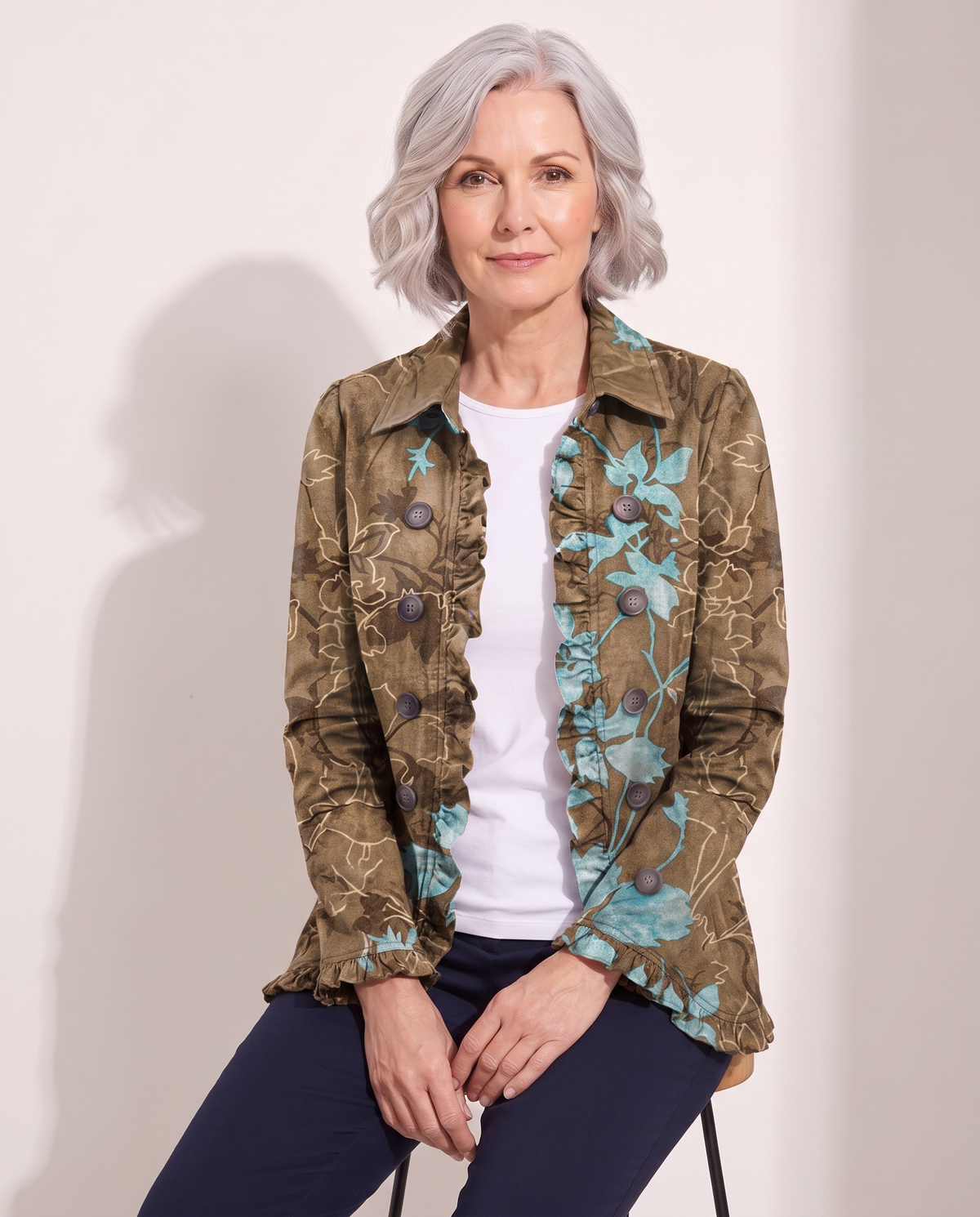 Maeve Floral Jacket studio model photo